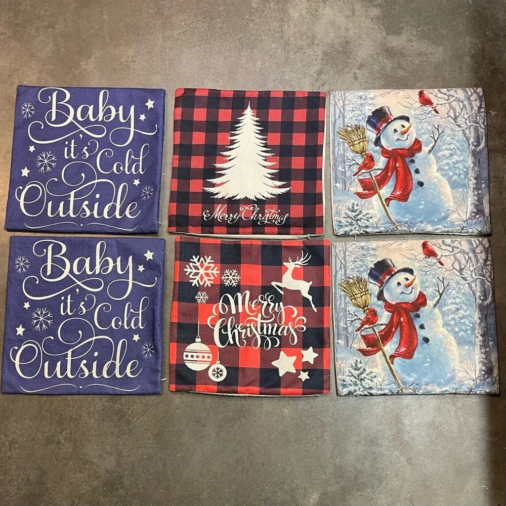 Christmas Pillow Case Set of 6 Cushion Cover Buffalo Throw Sofa Decor